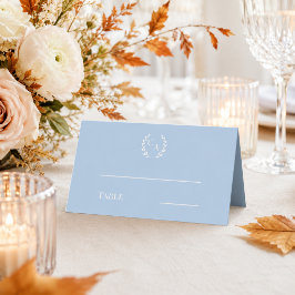 Tarjeta De Asiento Corona de boda monograma en azul polvoriento y cre