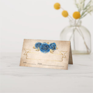 Tarjeta De Asiento Corona Elegante de Color Azul Real con Dorado Rosa