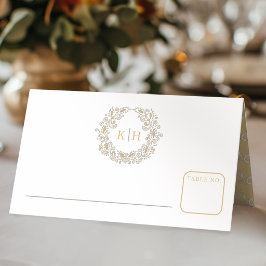 Tarjeta De Asiento Cosecha estilizada corona monograma boda