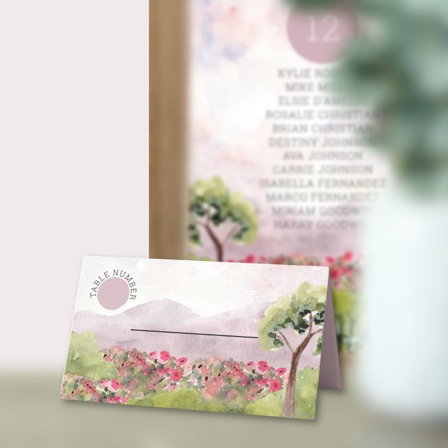 Tarjeta De Asiento Country Meadow Watercolor Boda Dusty Rosa (Subido por el creador)