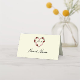 Tarjeta De Asiento Cream folded place card floral heart Guest's name