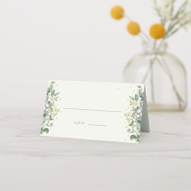 Tarjeta De Asiento Crema/fresa negra + Boda eucalipto (Anverso)