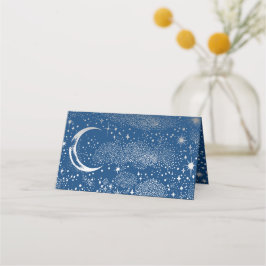 Tarjeta De Asiento Crescent Moon Starry Night Boda Celestial