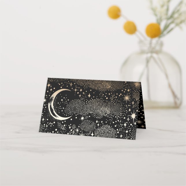 Tarjeta De Asiento Crescent Moon Starry Night Boda Celestial (Reverso)