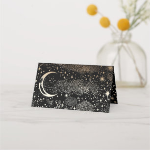 Tarjeta De Asiento Crescent Moon Starry Night Boda Celestial