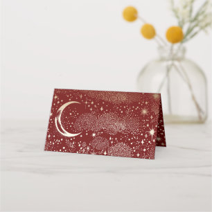Tarjeta De Asiento Crescent Moon Starry Night Boda Celestial