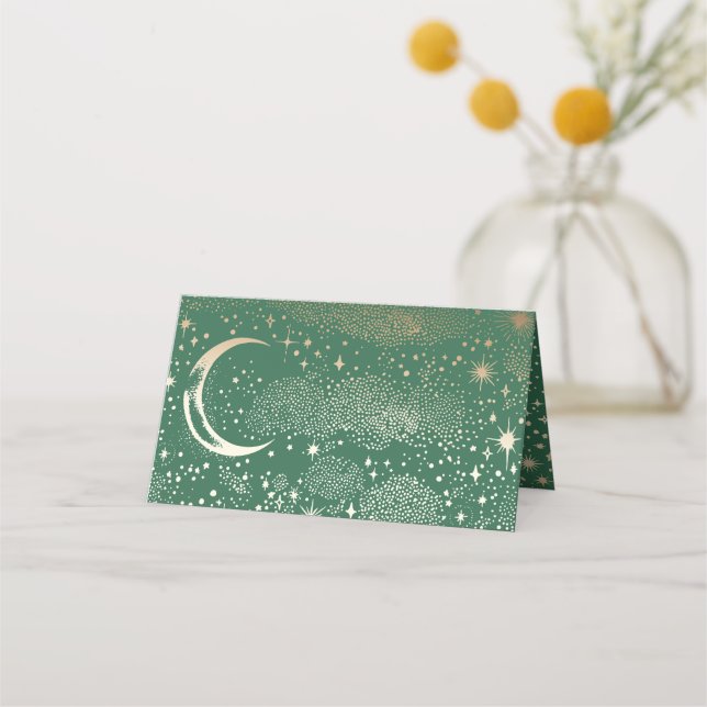 Tarjeta De Asiento Crescent Moon Starry Night Boda Celestial (Reverso)