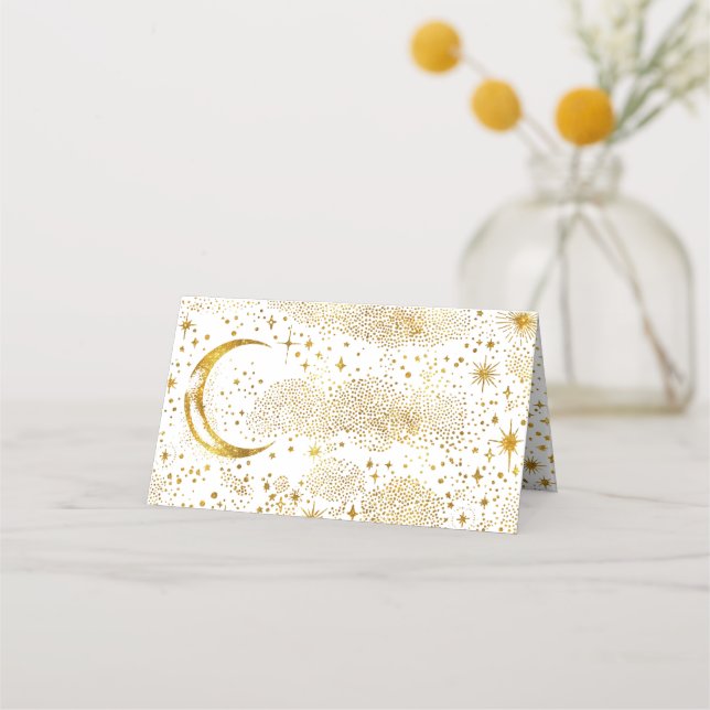 Tarjeta De Asiento Crescent Moon Starry Night Boda Celestial (Reverso)