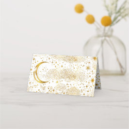 Tarjeta De Asiento Crescent Moon Starry Night Boda Celestial