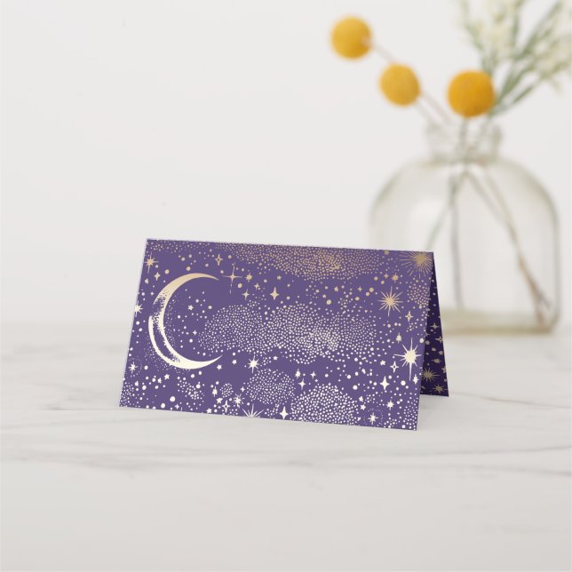 Tarjeta De Asiento Crescent Moon Starry Night Boda Celestial (Reverso)