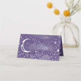 Tarjeta De Asiento Crescent Moon Starry Night Boda Celestial