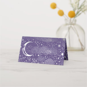Tarjeta De Asiento Crescent Moon Starry Night Boda Celestial