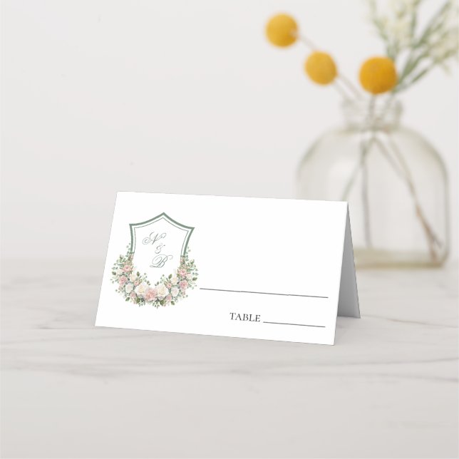 Tarjeta De Asiento Crest Floral Rosa (Anverso)