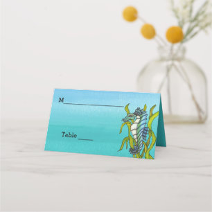 Tarjeta De Asiento Criatura del mar azul acuático en tonos azules
