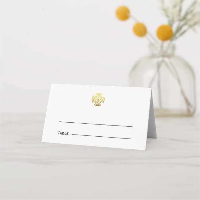 Tarjeta De Asiento Cruz de Nudo Celta de Boda Falso Oro (Anverso)