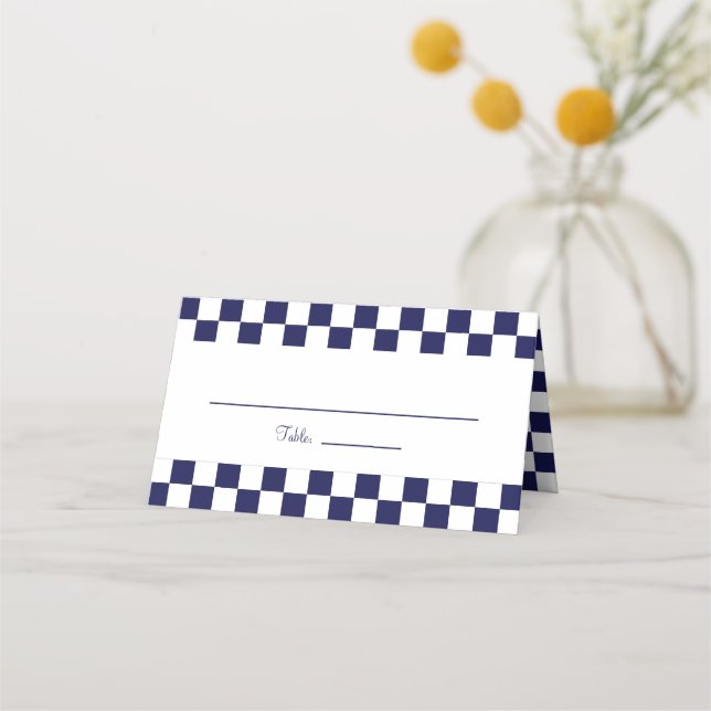 Tarjeta De Asiento Cuadro de azul marino y blanco (Anverso)