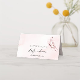 Tarjeta De Asiento Cuidada Rubor Pink Watercolor Butterfly Baby Showe