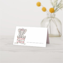 Tarjeta De Asiento Cumpleaños de la princesa Tiara Elephant Chica Ros