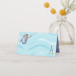 Tarjeta De Asiento Cumpleaños de la sirena morada de piel oscura