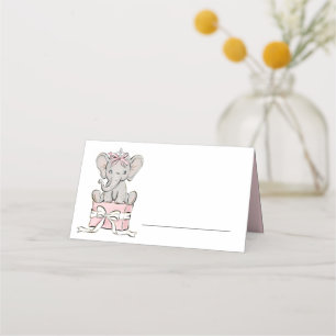 Tarjeta De Asiento Cumpleaños de niña elefante corona princesa rosa