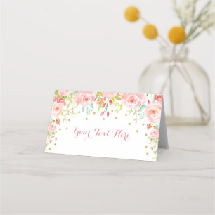 Tarjeta De Asiento Cumpleaños del Elefante Floral de Oro Rosa en Baby