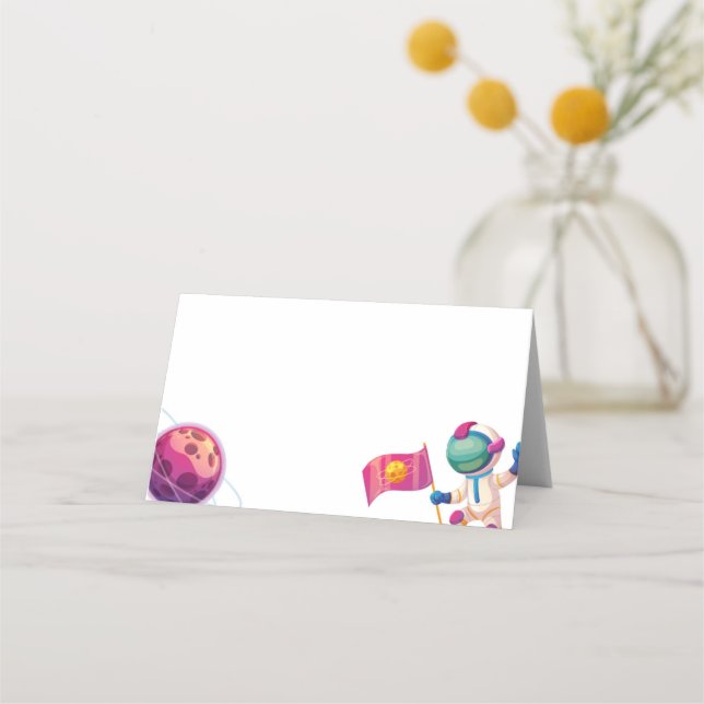 Tarjeta De Asiento Cumpleaños del niño - Espacio exterior - Cartas de (Anverso)