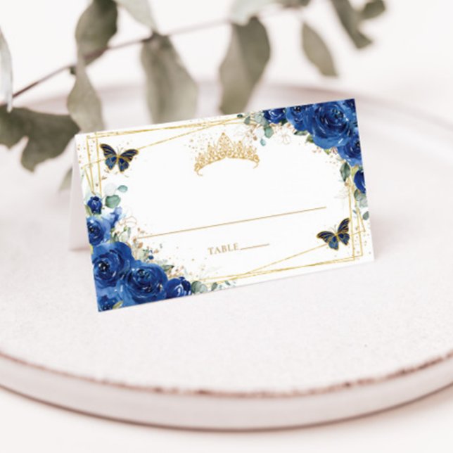 Tarjeta De Asiento Cumpleaños Quinceañera Mariposas Florales Azul Rea (Subido por el creador)