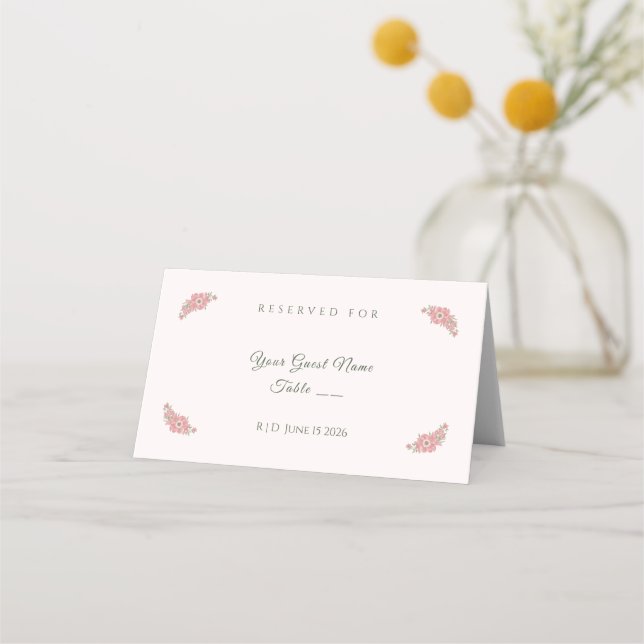 Tarjeta De Asiento Customized Name Blush Floral Garden Wedding Table (Anverso)