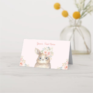 Tarjeta De Asiento Cute Bunny Soft Rubor Gold Watercolor Floral