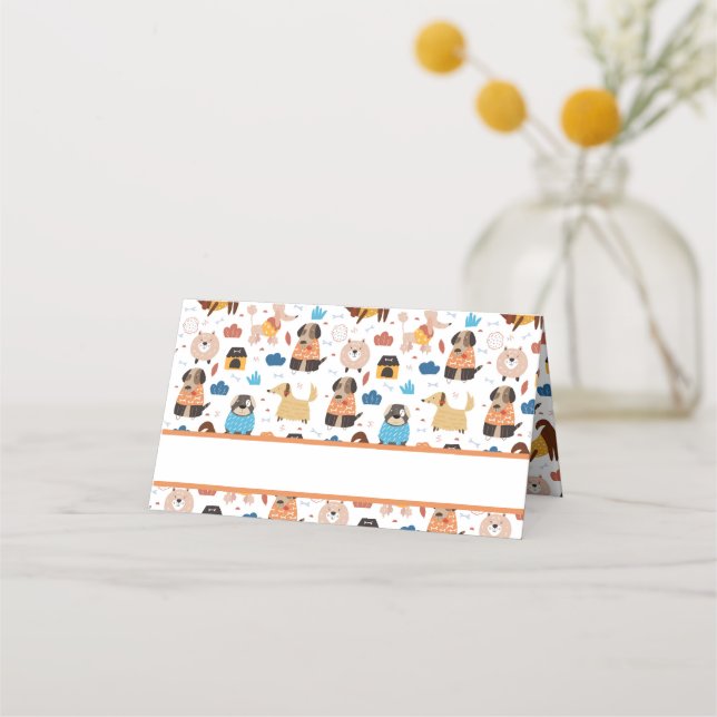 Tarjeta De Asiento Cute Cartoon Dog Tema fiesta de cumpleaños (Anverso)