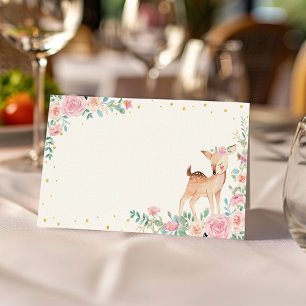 Tarjeta De Asiento Cute Deer Floral Comida Tent Place Card
