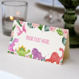 Tarjeta De Asiento Cute Dinosaur Chica Birday Party Place Card