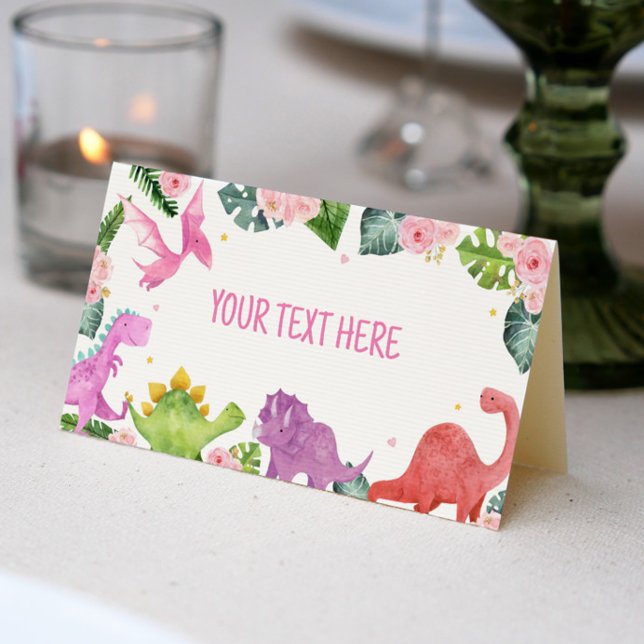 Tarjeta De Asiento Cute Dinosaur Chica Birday Party Place Card (Subido por el creador)