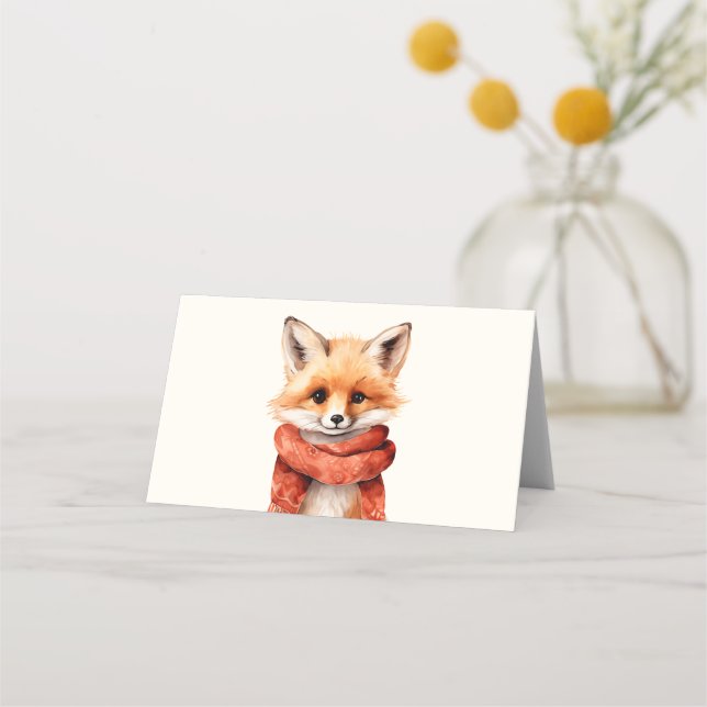 Tarjeta De Asiento Cute Fox Pup in a Red Scarf (Anverso)