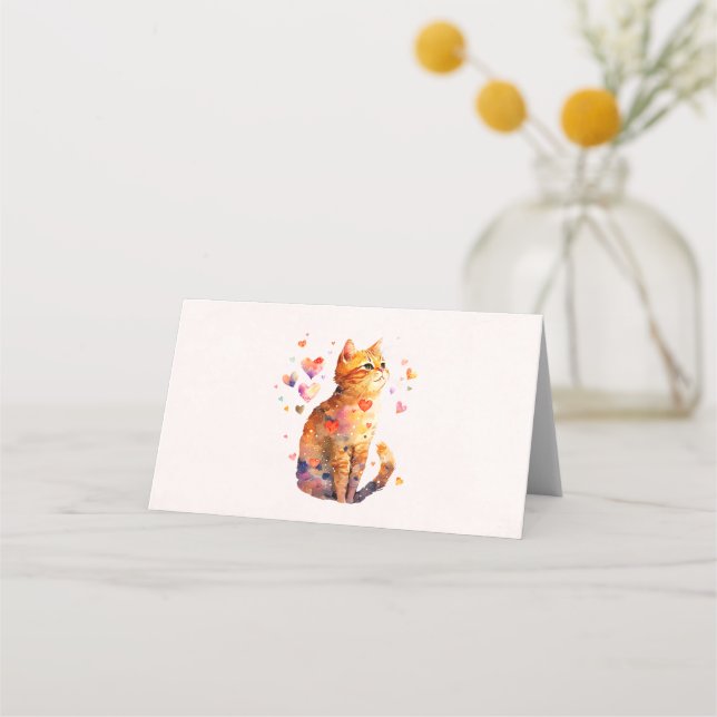 Tarjeta De Asiento Cute gato de tabla con corazón (Anverso)