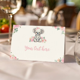 Tarjeta De Asiento Cute Koala Pink Floral Birday Party Tienda de comi