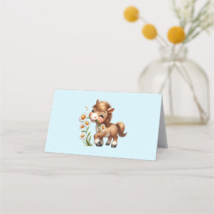 Tarjeta De Asiento Cute Pony Eating Daisies