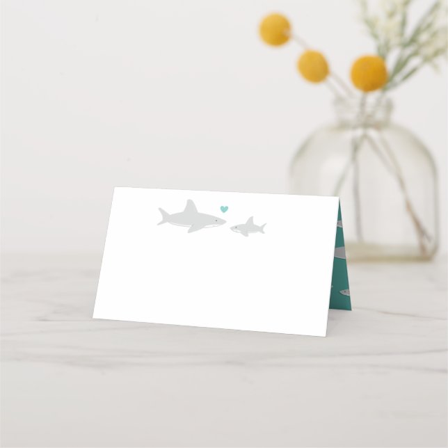 Tarjeta De Asiento Cute Shark Heart Green Baby Shower Place Card (Anverso)