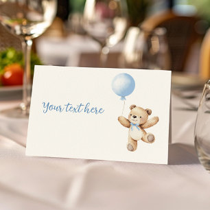 Tarjeta De Asiento Cute Teddy Bear Blue Balloon Food Tent Place Card