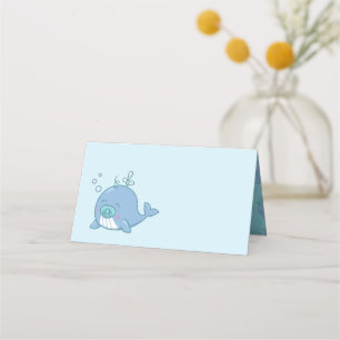 Tarjeta De Asiento Cute Whale Baby Shower Kawaii Boy Blue