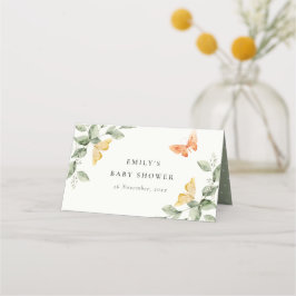 Tarjeta De Asiento Cute Yellow Garden Foliage Butterflies Baby Shower