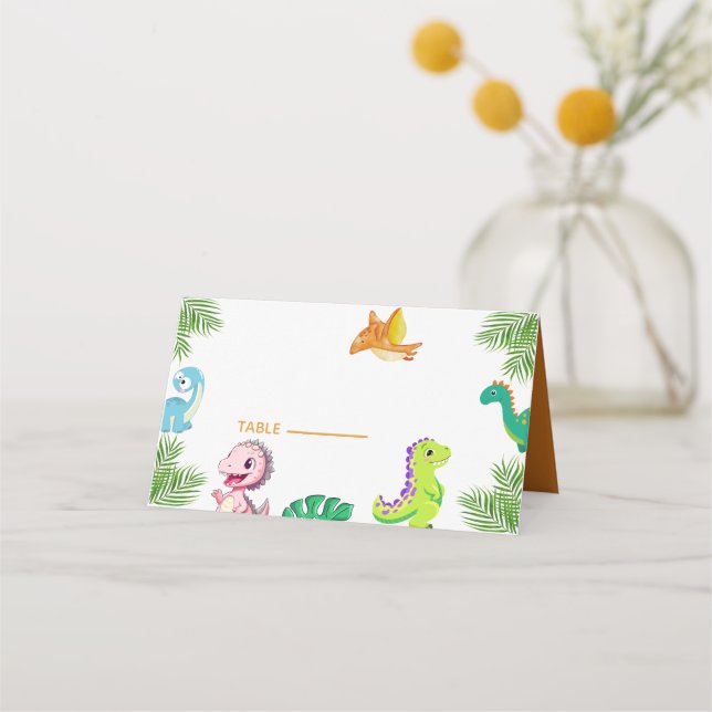 Tarjeta De Asiento Cuto pequeño Dino Baby Shower (Anverso)