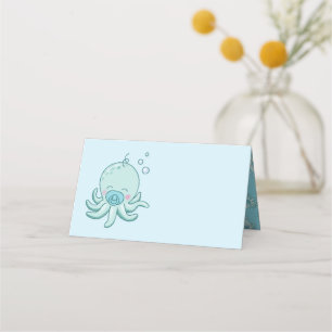 Tarjeta De Asiento Cuto pulpo Baby Shower Kawaii Blue Boy