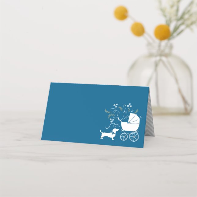 Tarjeta De Asiento Dachshund Wiener Dog Baby Shower Blue Boy (Anverso)