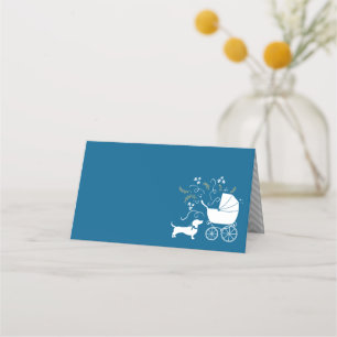 Tarjeta De Asiento Dachshund Wiener Dog Baby Shower Blue Boy