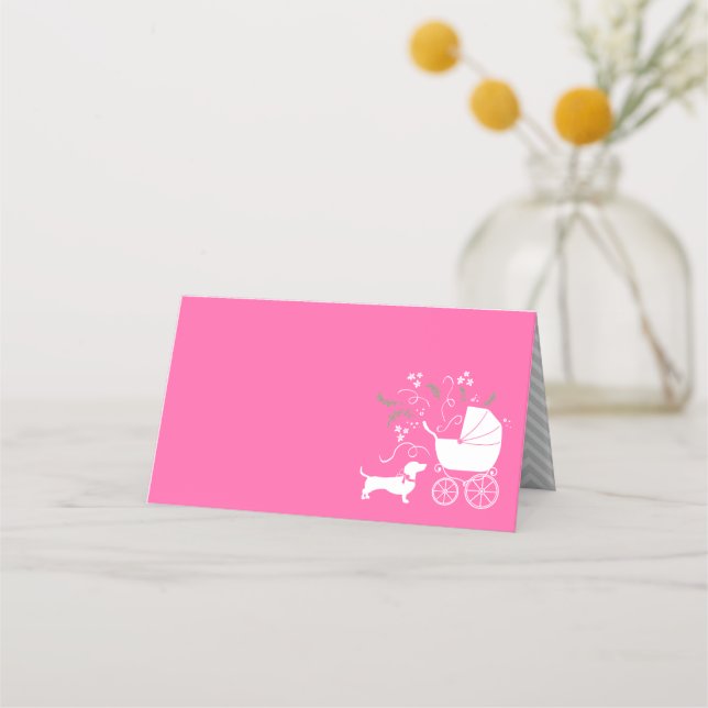 Tarjeta De Asiento Dachshund Wiener Dog Chica rosa Baby Shower (Anverso)