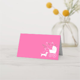 Tarjeta De Asiento Dachshund Wiener Dog Chica rosa Baby Shower