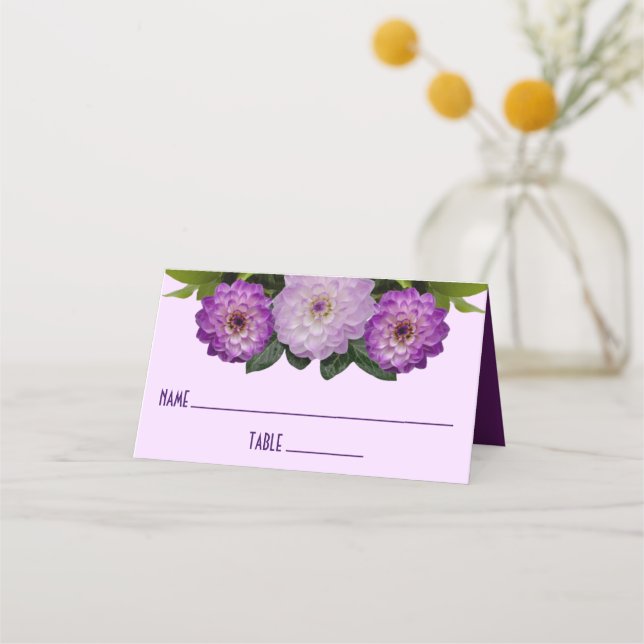 Tarjeta De Asiento Dahlia Purple Lavender Lilac Boda Floral (Anverso)