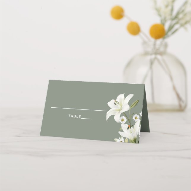 Tarjeta De Asiento Daisies Y Lilies Blancos (Anverso)