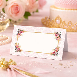 Tarjeta De Asiento Damasco Rosa Floral Princesa Cuento de Hadas